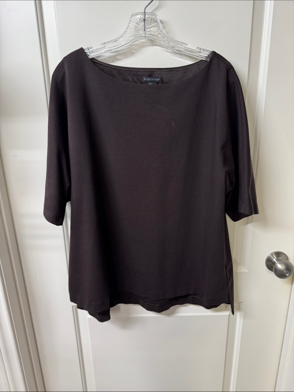 Eileen Fisher Chocolate Brown Short-Sleeve Boatneck Top
